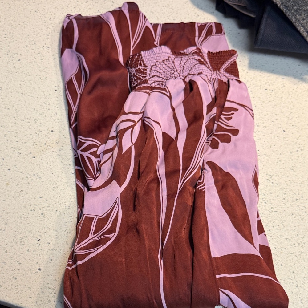 Maeve Burgundy and White Floral Wide-Leg Pants - Picture 2 of 6